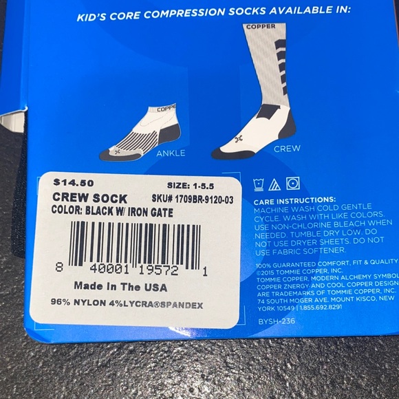 Tommie Copper Boys' Compression Socks - Navy and Charcoal - Picture 3 of 3